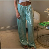 Sequins Drawstring Low Waist Pants